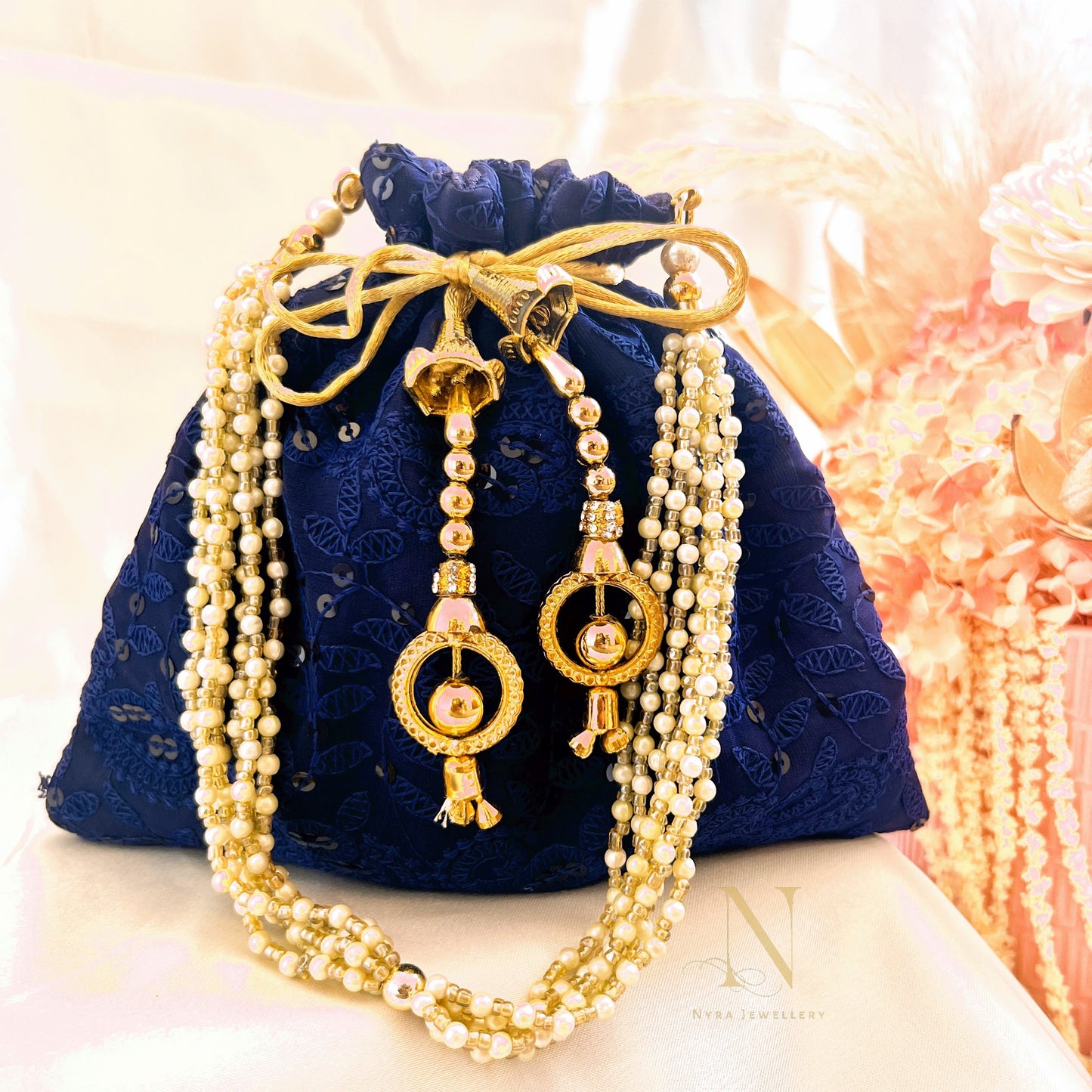 Navy blue potli bag